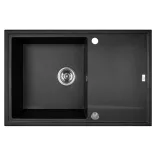 Laveo MEGALO csepptálcás szemcsés fekete mosogató dugókiemelős helytakarékos szifonnal