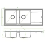 Laveo MEGALO kétmedence csepptálcás matt fekete mosogató (SBE_721R)