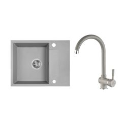   Laveo RAB MINI szürke szett álló csappal, helytakarékos szifonnal