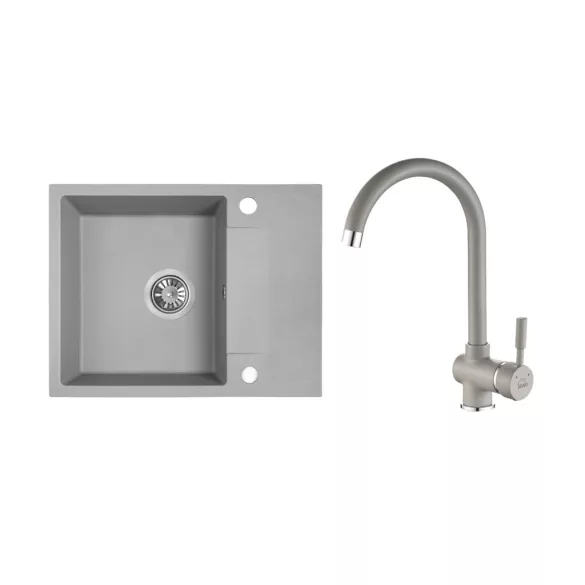 Laveo RAB MINI szürke szett álló csappal, helytakarékos szifonnal