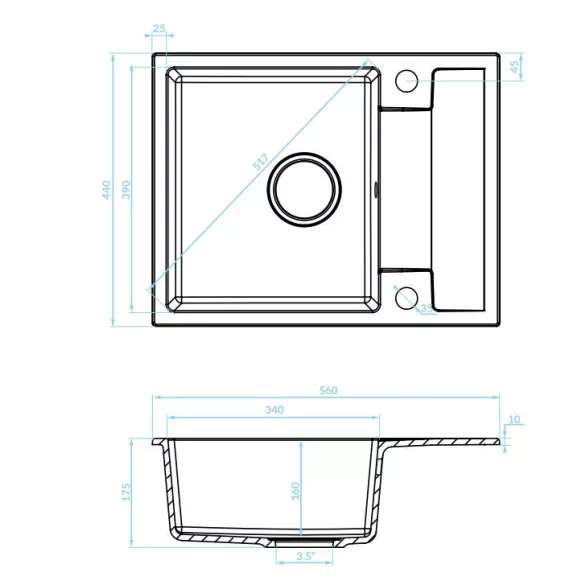 Laveo RAB MINI szürke szett álló csappal, helytakarékos szifonnal