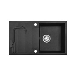   SRF_711RL - LAVEO RIO SZETT 760x440 egymedencés csepptálcás gránit mosogató fekete + LAVEO ALANIS csaptelep matt fekete