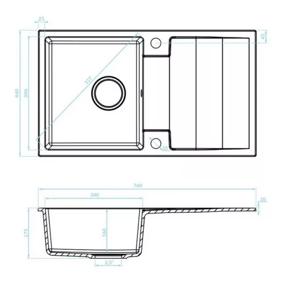 SRF_711RL - LAVEO RIO SZETT 760x440 egymedencés csepptálcás gránit mosogató fekete + LAVEO ALANIS csaptelep matt fekete