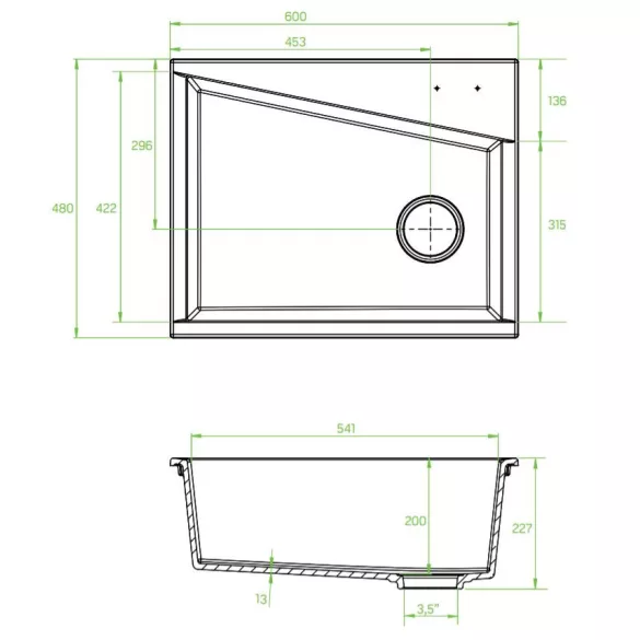 Laveo GRENADA csaplyukas matt fekete mosogató automata dugókiemelős, helytakarékos szifonnal