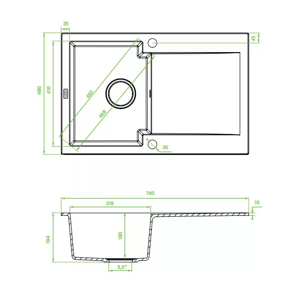 Laveo PICO 45S egymedence csepptálcás bézs gránit mosogató helytakarékos szifonnal