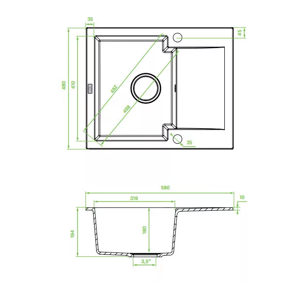 Laveo PICO 45S mini csepptálcás szürke gránit mosogató helytakarékos szifonnal