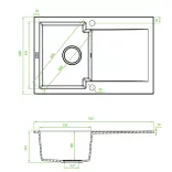 Laveo PICO 45S egymedence csepptálcás szemcsés fekete gránit mosogató helytakarákos szifonnal