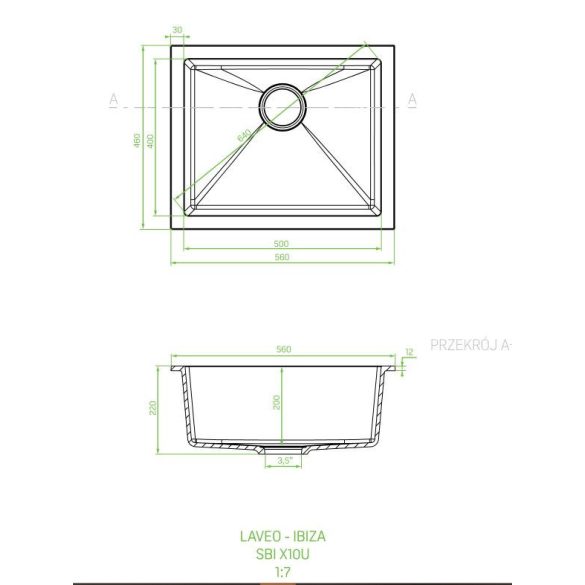 Laveo IBIZA szemcsés fekete egymedencés mosogató helytakarékos szifonnal