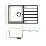 Laveo MARGARITA szürke szett álló csappal, automata dugókiemelős, helytakarékos szifonnal