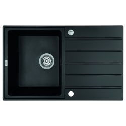   Laveo MARGARITA csepptálcás matt fekete mosogató automata dugókiemelős, helytakarékos szifonnal