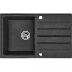   Laveo MARGARITA csepptálcás szemcsés fekete mosogató automata dugókiemelős, helytakarékos szifonnal