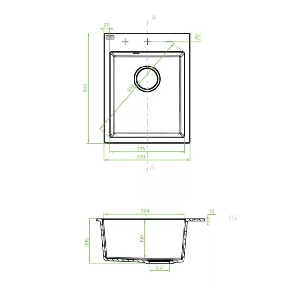 Laveo PICO egymedencés bézs mosogató helytakarékos szifonnal