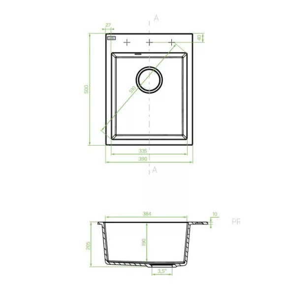 Laveo PICO egymedencés fehér mosogató helytakarékos szifonnal