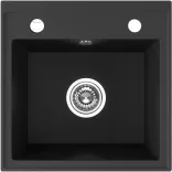 Laveo RINA egymedencés matt fekete mosogató csaplyukkal, automata dugókiemelős, helytakarékos szifonnal