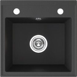   Laveo RINA egymedencés szemcsés fekete mosogató csaplyukkal, automata dugókiemelős, helytakarékos szifonnal