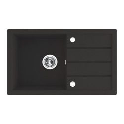   Laveo RINA csepptálcás szemcsés fekete mosogató, automata dugókiemelős, helytakarékos szifonnal