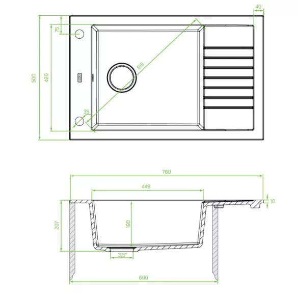 Laveo PIONIER minicsepptálcás fehér mosogató automata dugókiemelős, helytakarékos szifonnal