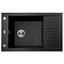   Laveo PIONIER minicsepptálcás szemcsés fekete mosogató automata dugókiemelős, helytakarékos szifonnal