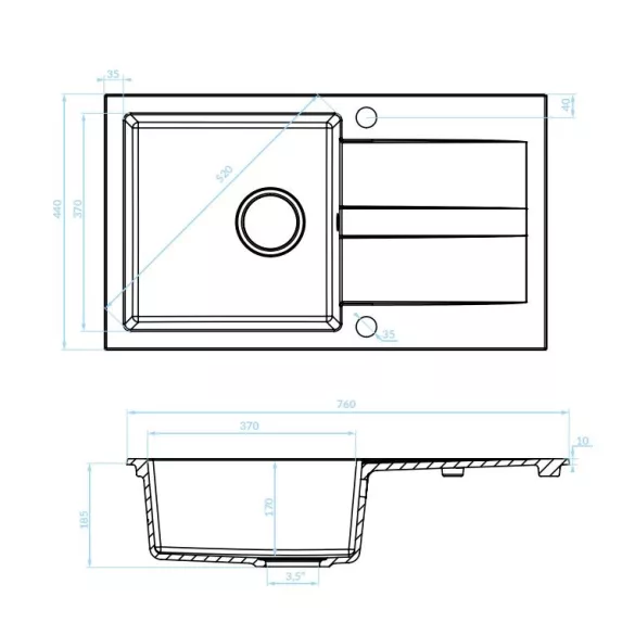 Laveo SHIRE csepptálcás szemcsés fekete mosogató