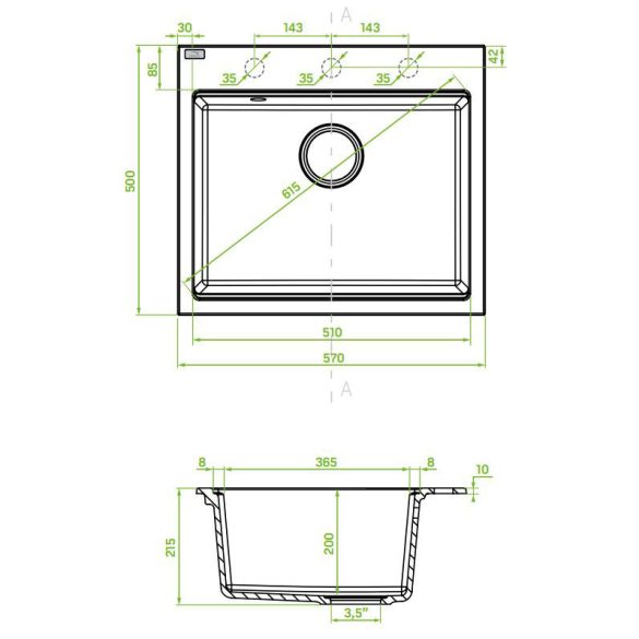 Laveo TAU 6 bézs egymedencés mosogató helytakarékos szifonnal