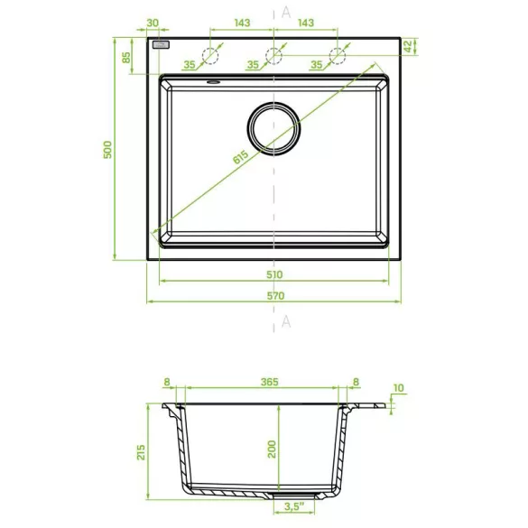 Laveo TAU 6 egymedencés mosogató, matt fekete