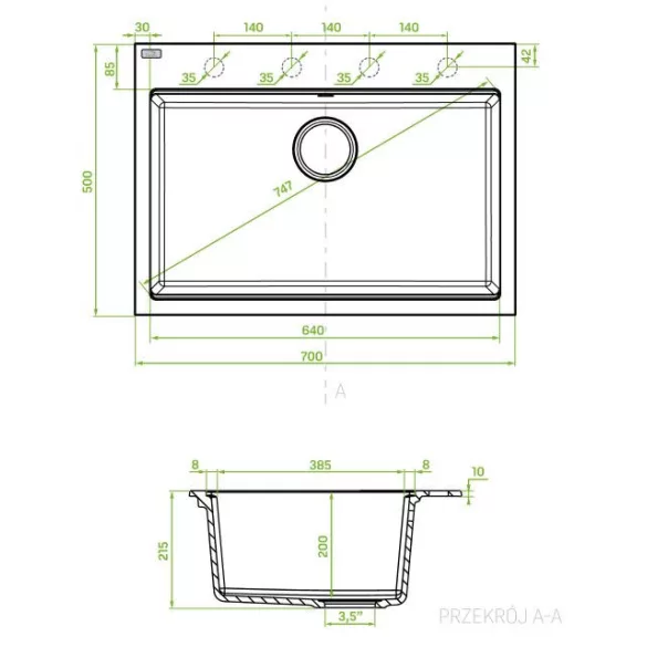 LAVEO TAU 7 nagymedencés mosogató, matt fekete