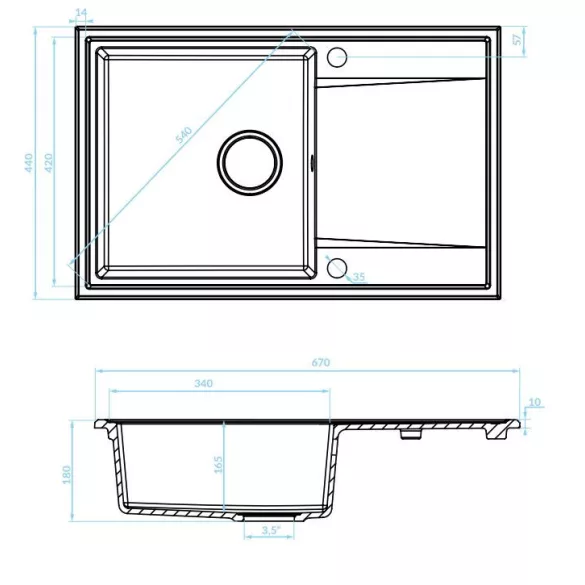 LAVEO HUNTER egymedence csepptálcás mosogató, szürke K.