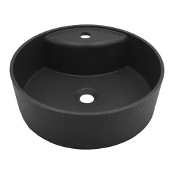 LAVEO CLIFF kerek gránit mosdó túlfolyó nélkül, fekete