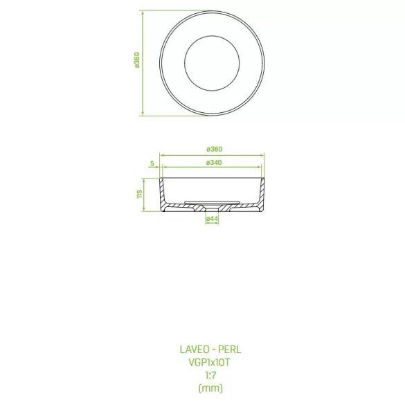 LAVEO PERL kerek gránit mosdó gránit click-clack dugóval, fekete