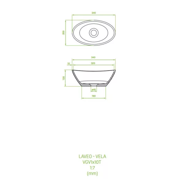 LAVEO VELA pultra szerelhető gránit mosdó túlfolyó nélkül, fekete