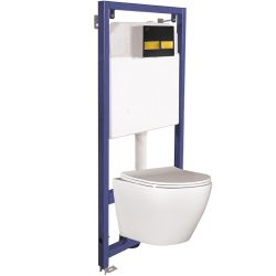   LAVEO AKAN / DESNA WC-szett rejtett fali tartállyal, arany/fekete öblítővel, fali WC-vel, keskeny ülőkével