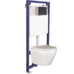   LAVEO AKAN / DESNA WC-szett rejtett fali tartállyal, fekete öblítővel, fali WC-vel, keskeny ülőkével