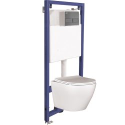   LAVEO AKAN / DESNA WC-szett rejtett fali tartállyal, grafit öblítővel, fali WC-vel, keskeny ülőkével