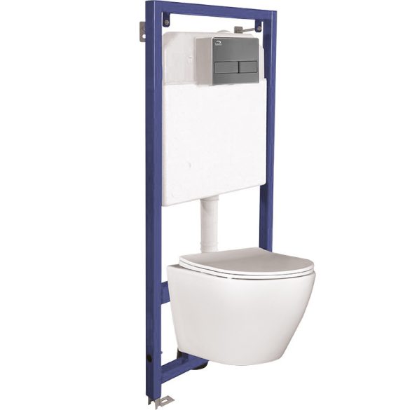 LAVEO AKAN / DESNA WC-szett rejtett fali tartállyal, grafit öblítővel, fali WC-vel, keskeny ülőkével