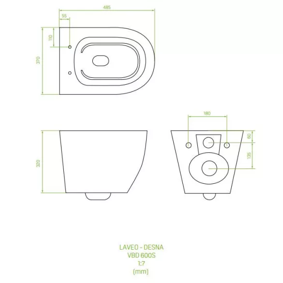 LAVEO DESNA falra szerelhető WC keskeny csillapított ülőkével