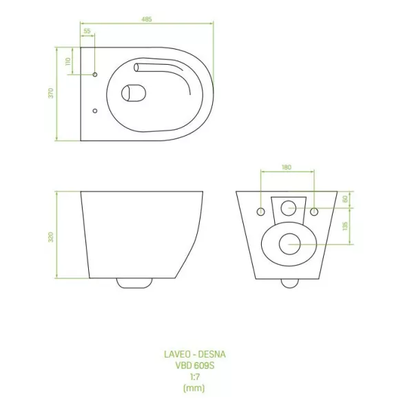 LAVEO DESNA falra szerelhető WC keskeny csillapított ülőkével, CycleON - örvény öblítéssel