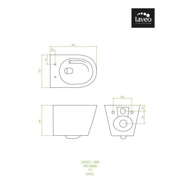 LAVEO JARI falra szerelhető WC keskeny csillapított ülőkével, CycleON - örvény öblítéssel