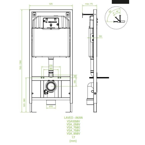 LAVEO AKAN rejtett fali tartály fekete öblítővel, állítható, 3/6L