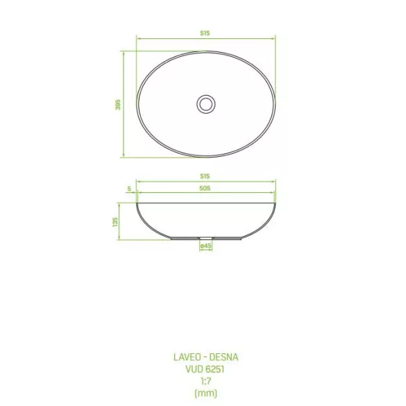 LAVEO DESNA ovális kerámia mosdó túlfolyó nélkül, matt fekete