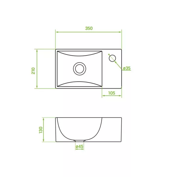 LAVEO KVADRATO kerámia mosdó, fehér, pultra vagy falra szerelhető (szerelvény kittel)