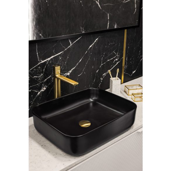 LAVEO MOGAMI szögletes kerámia mosdó túlfolyó nélkül, matt fekete