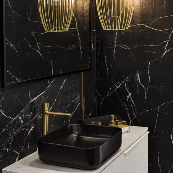 LAVEO MOGAMI szögletes kerámia mosdó túlfolyó nélkül, matt fekete