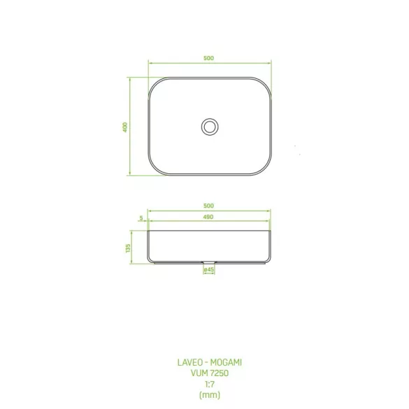 LAVEO MOGAMI szögletes kerámia mosdó túlfolyó nélkül, matt fekete